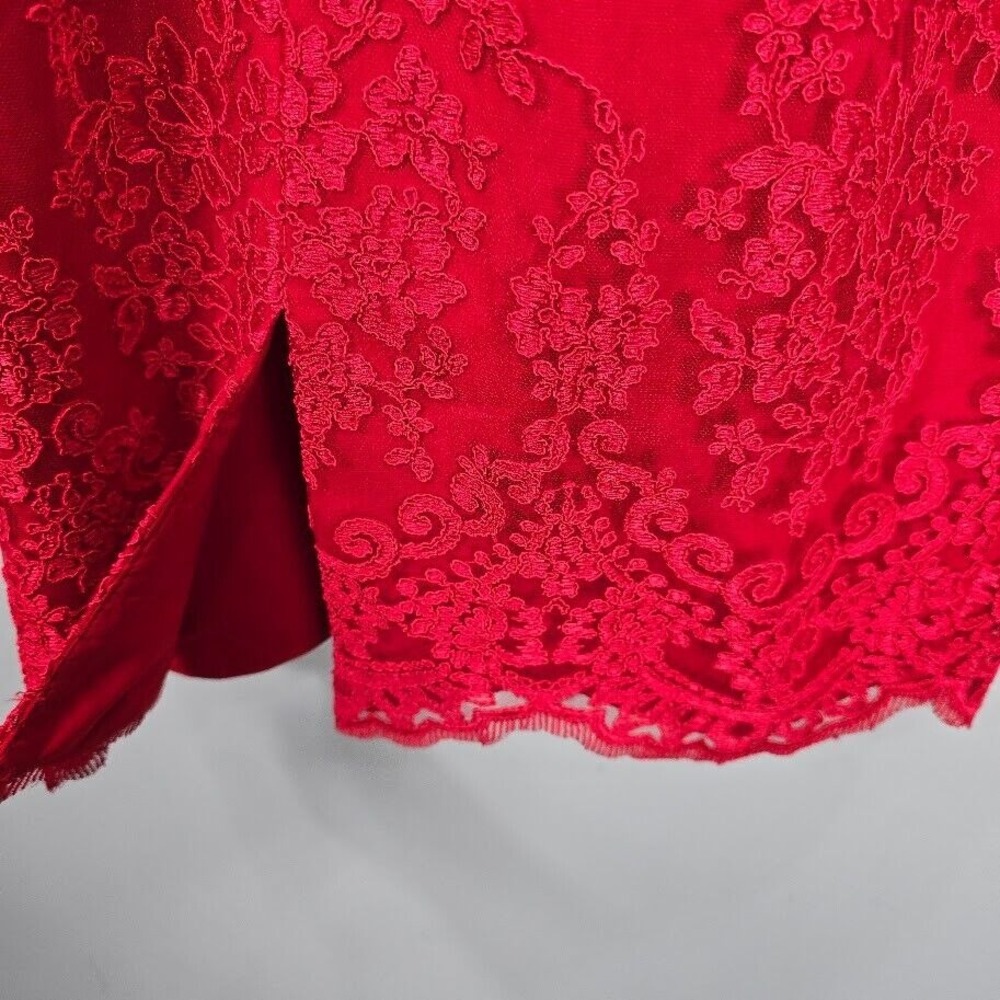 Badgley Mischka Sheath‎ Dress 8 Red Lace Flutter Sleeves Cocktail Romantic - Picture 10 of 16